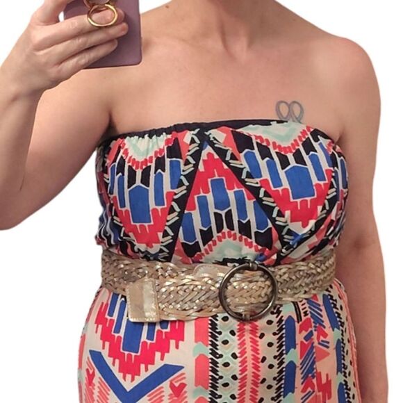 Trixxi Colorful Aztec Printed Strapless Maxi Tube Dress Size Large - Picture 2 of 10